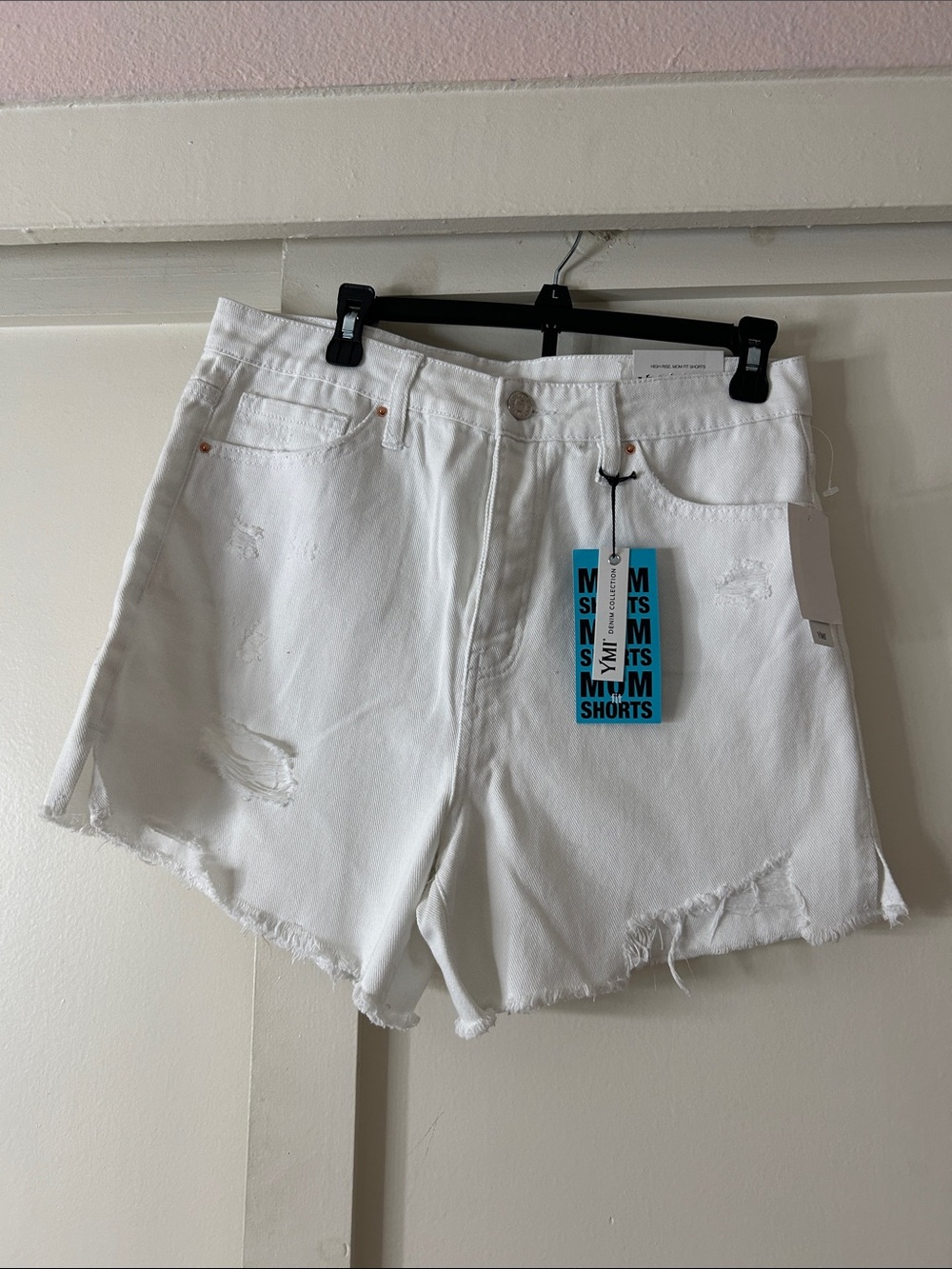 YMI White Distressed High-Rise Jean Shorts